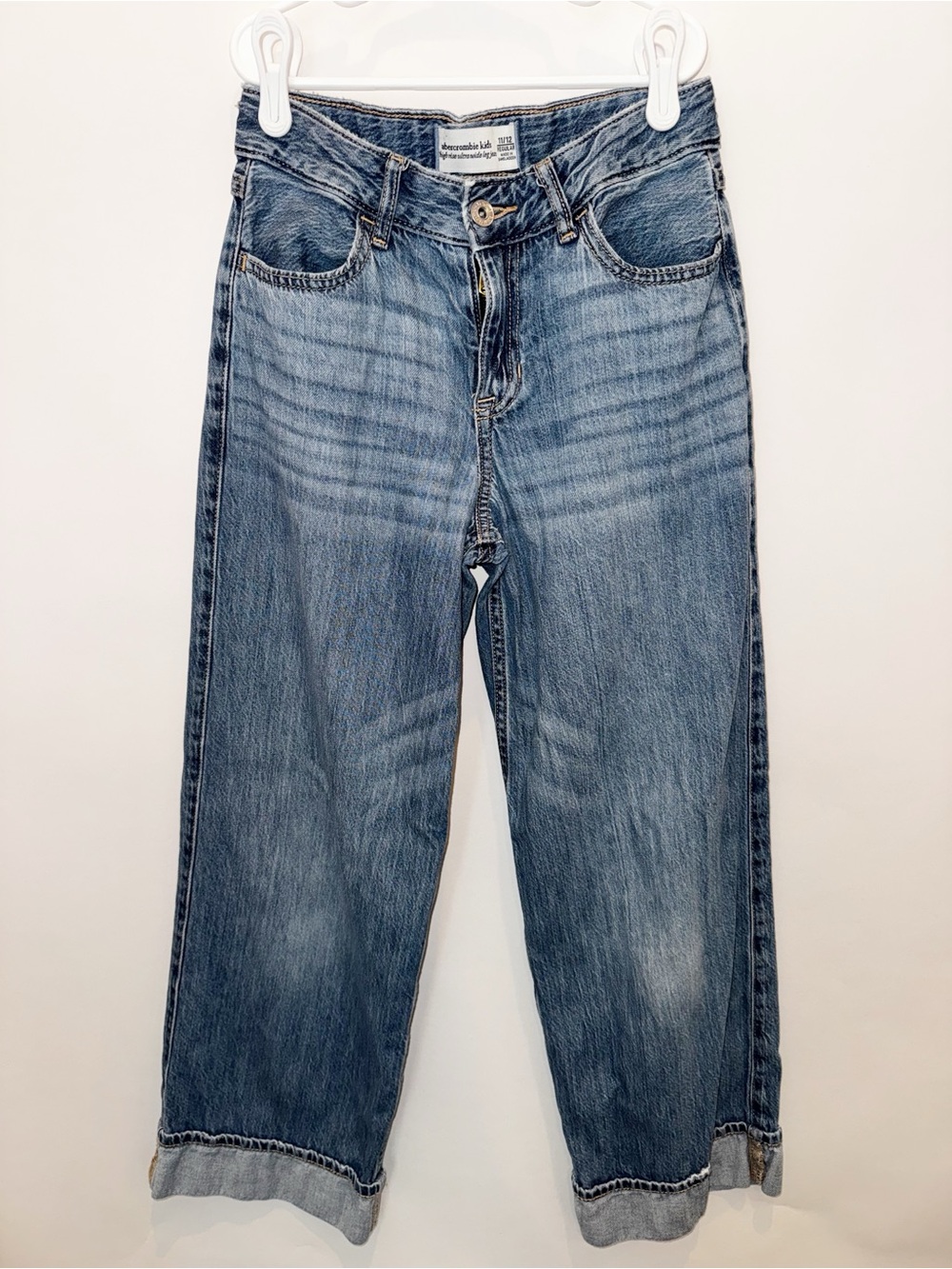 abercrombie kids faded blue straight-leg jeans